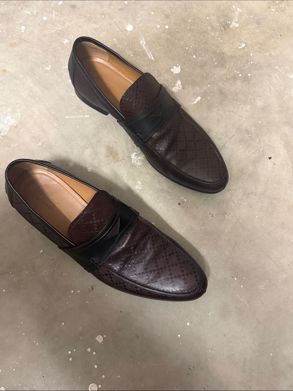 Gucci Brown Perforated Leather Slip-On Loafers with Black Strap - Picture 7 of 8